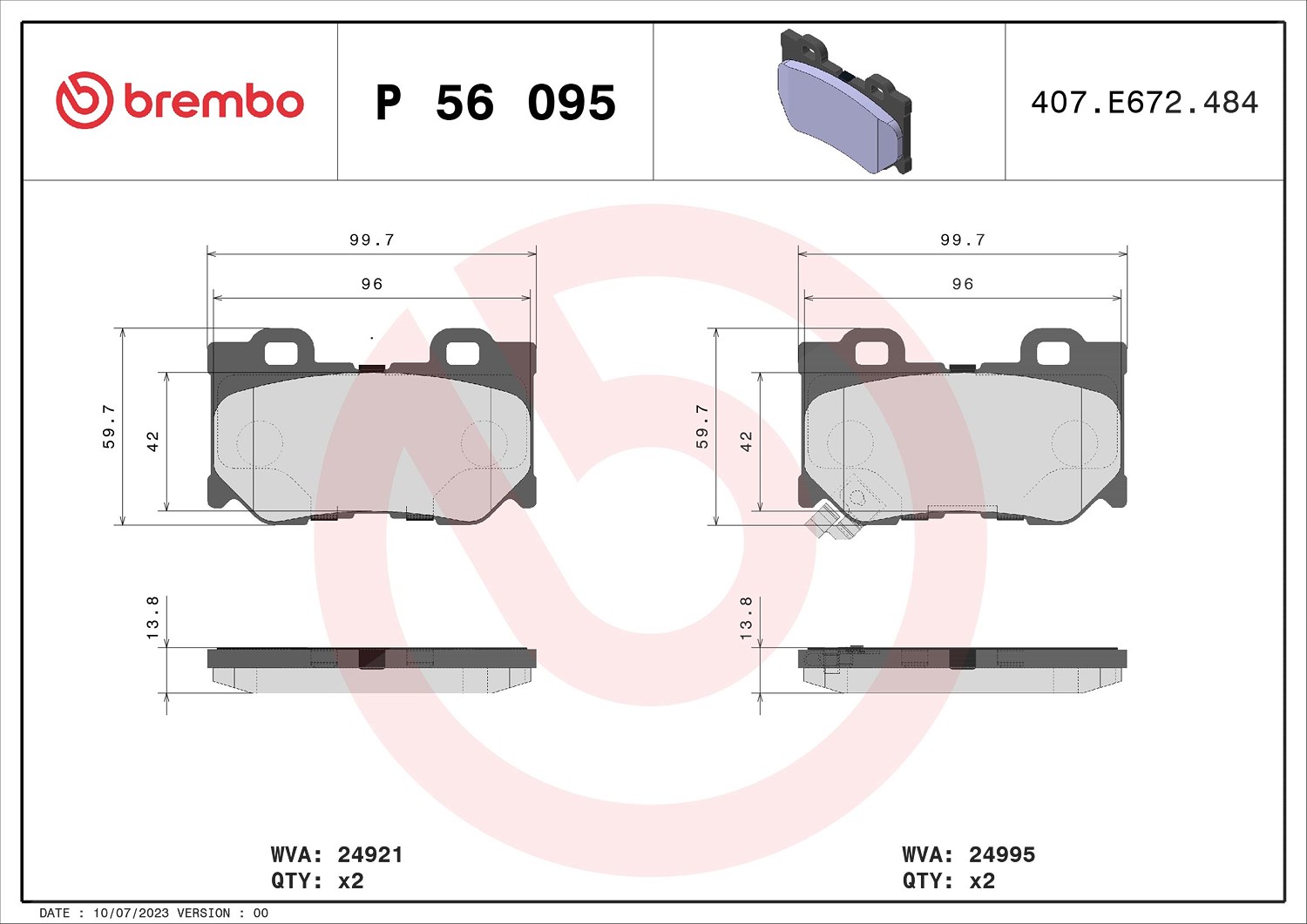 Brembo Bremsbelagsatz, Scheibenbremse [Hersteller-Nr. P56095] für Nissan, Infiniti