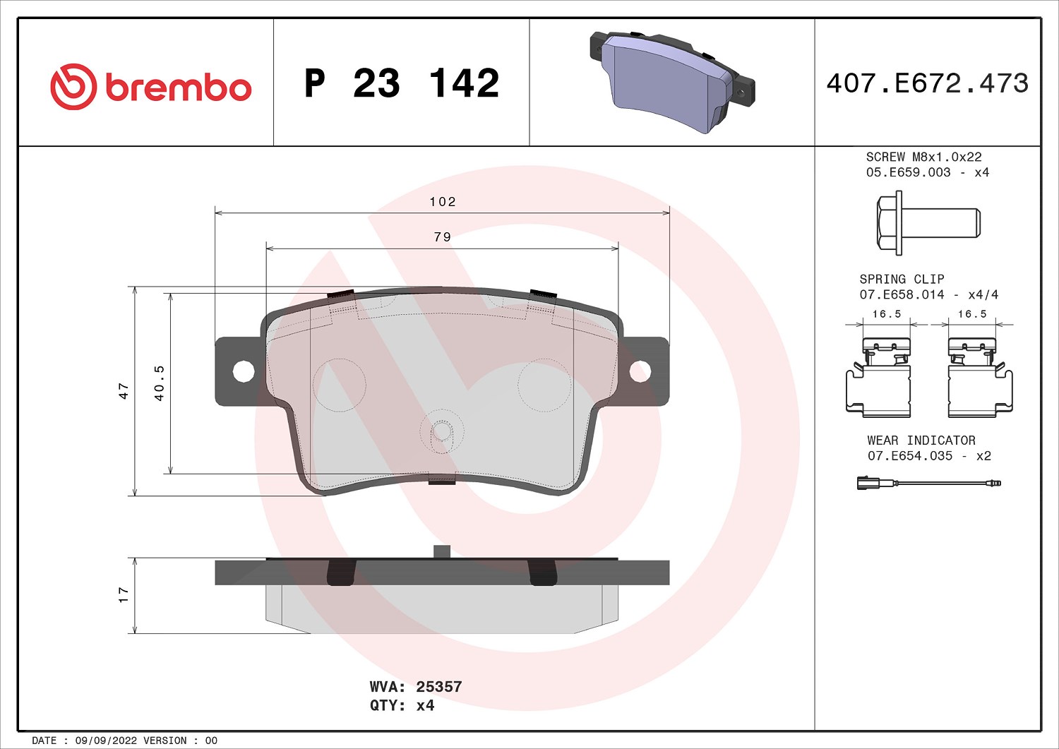 Brembo Bremsbelagsatz, Scheibenbremse [Hersteller-Nr. P23142] für Abarth, Fiat