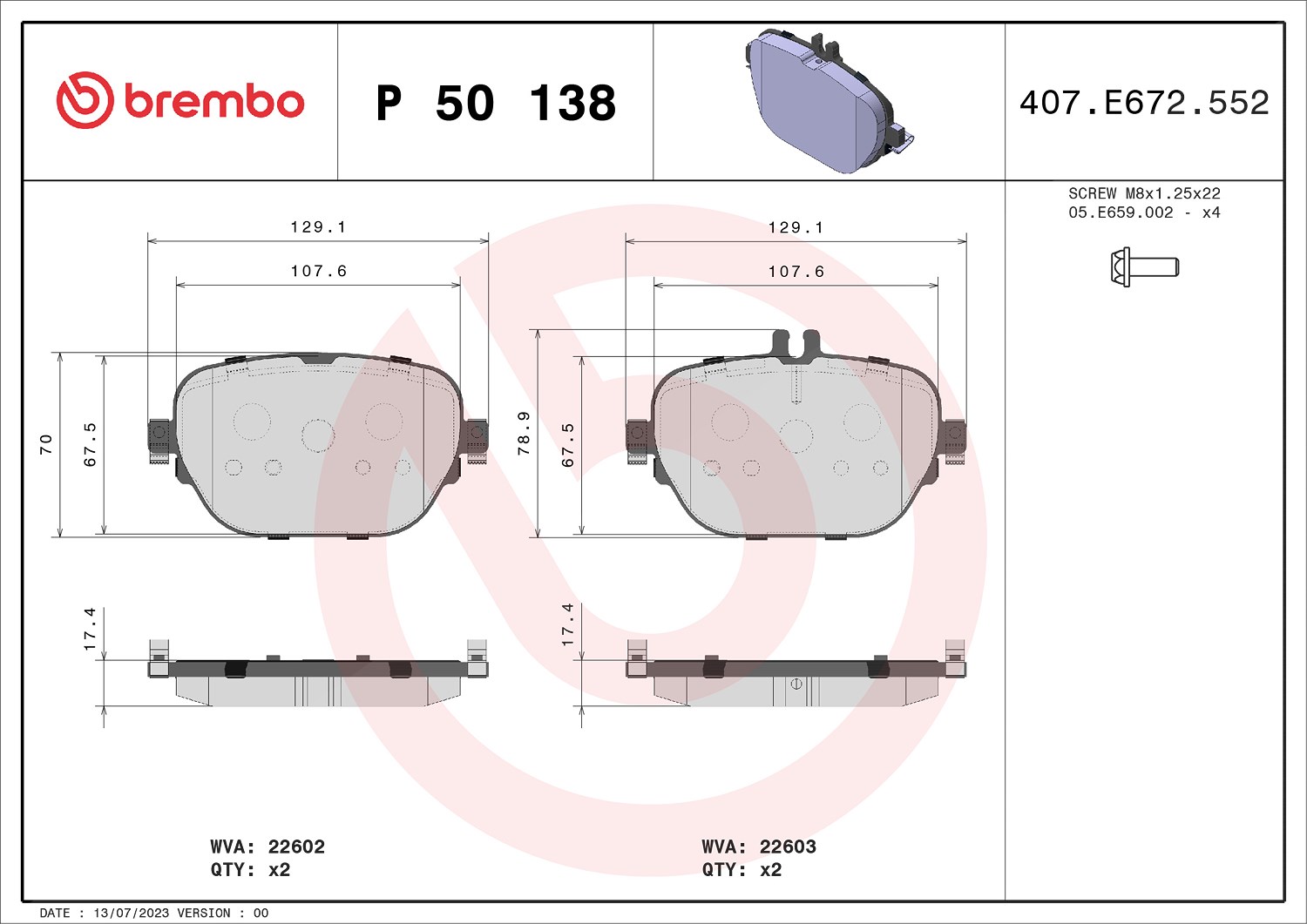 Brembo Bremsbelagsatz, Scheibenbremse [Hersteller-Nr. P50138] für Mercedes-Benz
