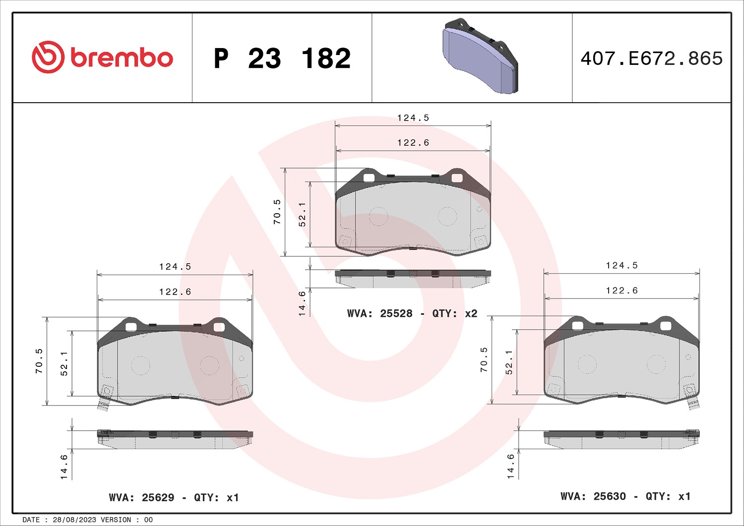 Brembo Bremsbelagsatz, Scheibenbremse [Hersteller-Nr. P23182] für Abarth, Mazda, Fiat