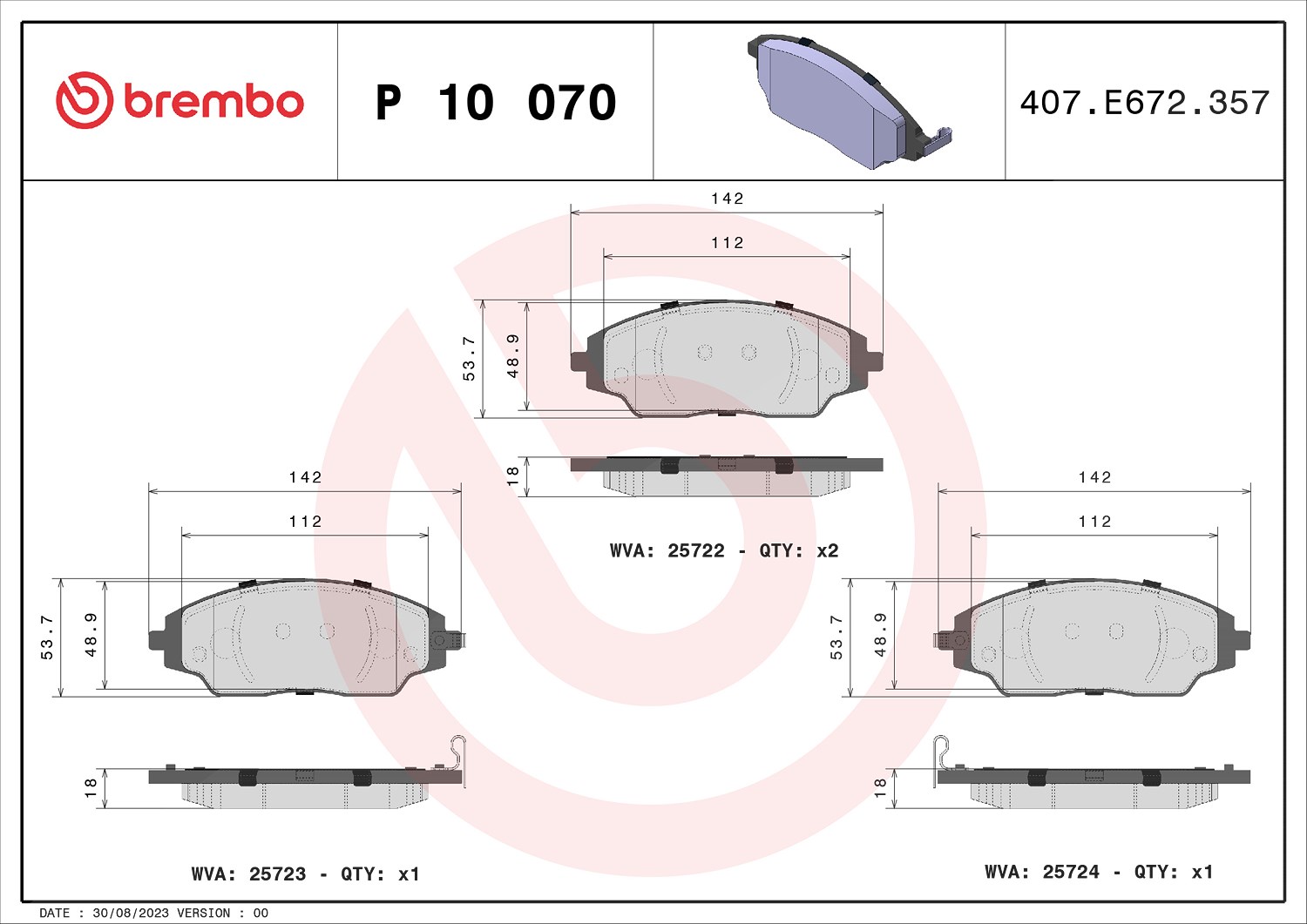 Brembo Bremsbelagsatz, Scheibenbremse [Hersteller-Nr. P10070] für Chevrolet