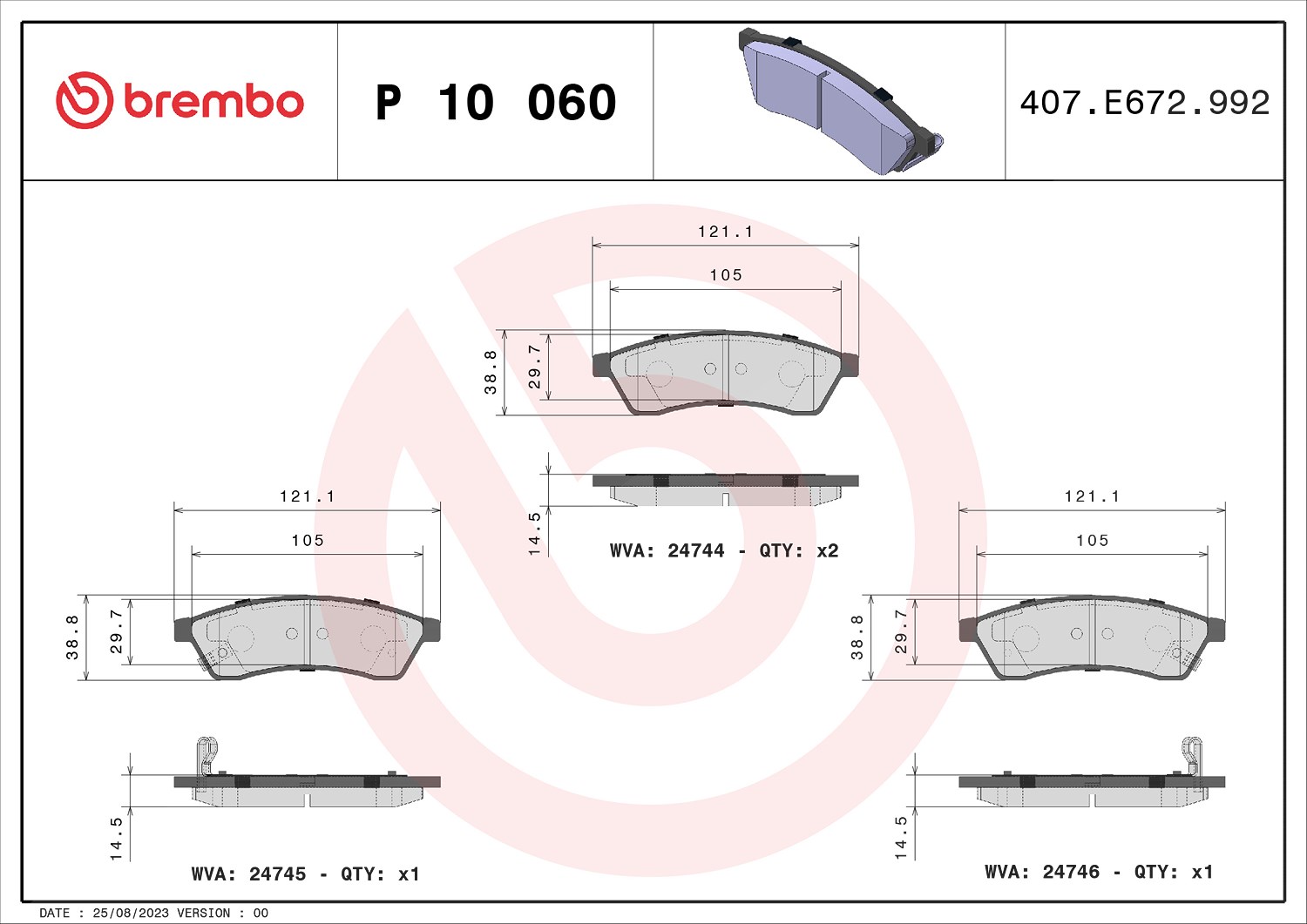 Brembo Bremsbelagsatz, Scheibenbremse [Hersteller-Nr. P10060] für Chevrolet