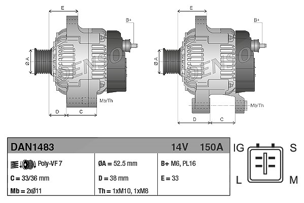 Denso Generator [Hersteller-Nr. DAN1483] für Lexus