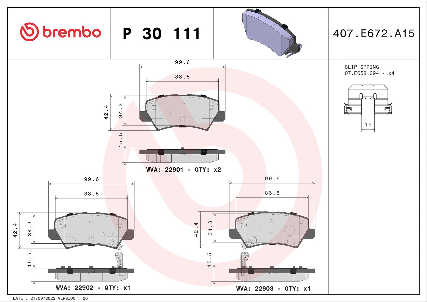 Brembo Bremsbelagsatz, Scheibenbremse [Hersteller-Nr. P30111] für Kia