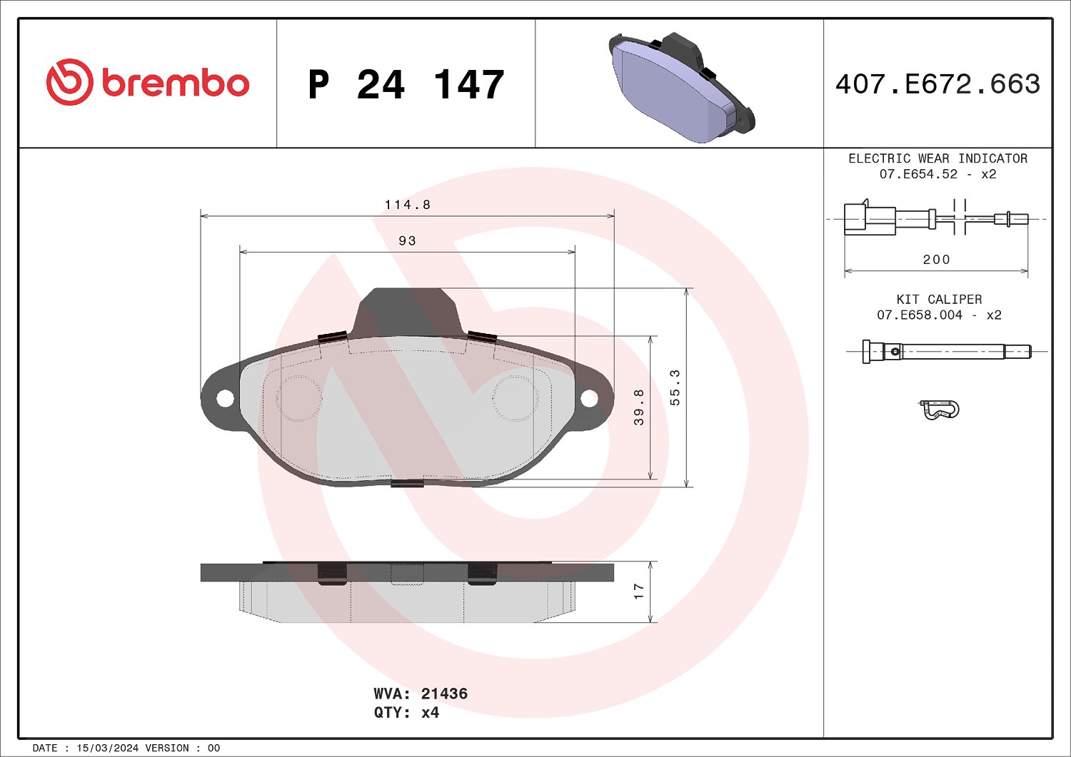 Brembo Bremsbelagsatz, Scheibenbremse [Hersteller-Nr. P24147] für Ford, Fiat