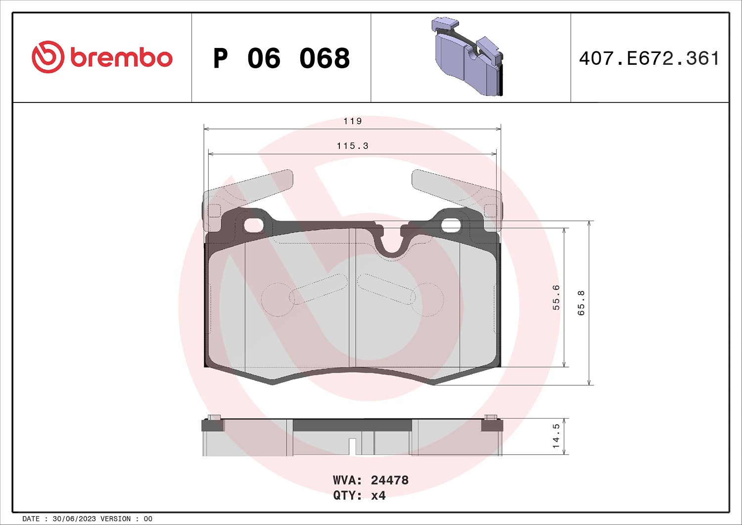 Brembo Bremsbelagsatz, Scheibenbremse [Hersteller-Nr. P06068] für Mini