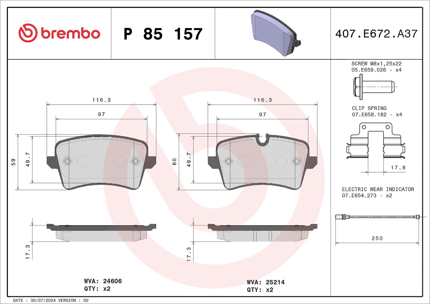 Brembo Bremsbelagsatz, Scheibenbremse [Hersteller-Nr. P85157] für Audi