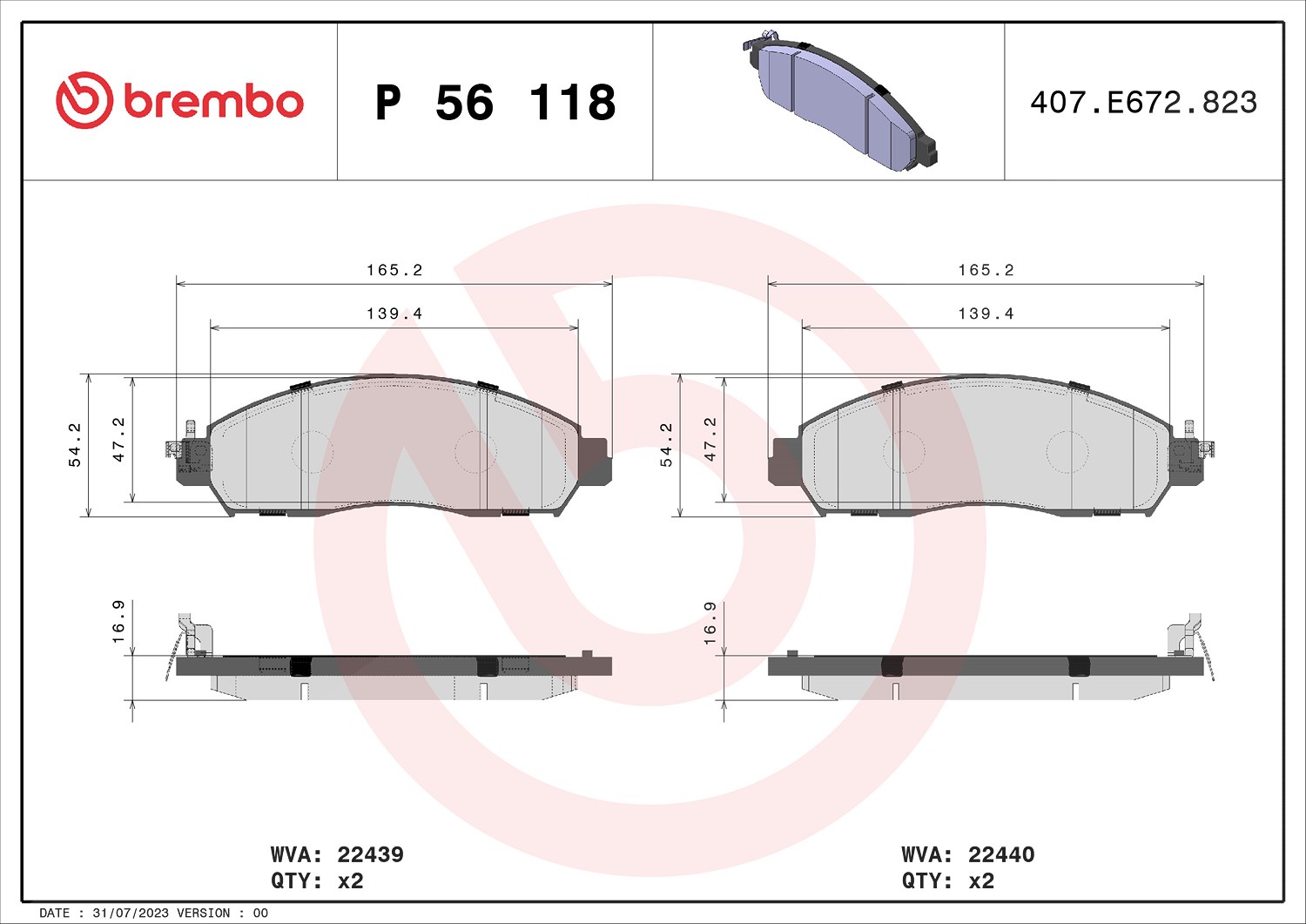 Brembo Bremsbelagsatz, Scheibenbremse [Hersteller-Nr. P56118] für Renault, Nissan