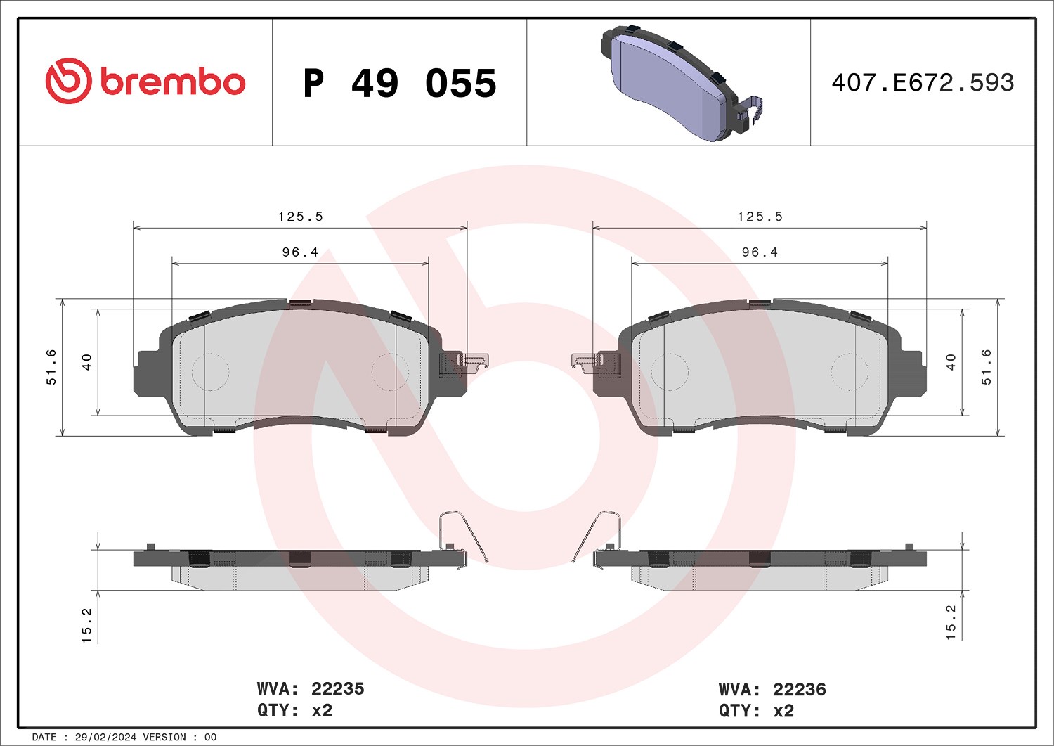 Brembo Bremsbelagsatz, Scheibenbremse [Hersteller-Nr. P49055] für Mazda
