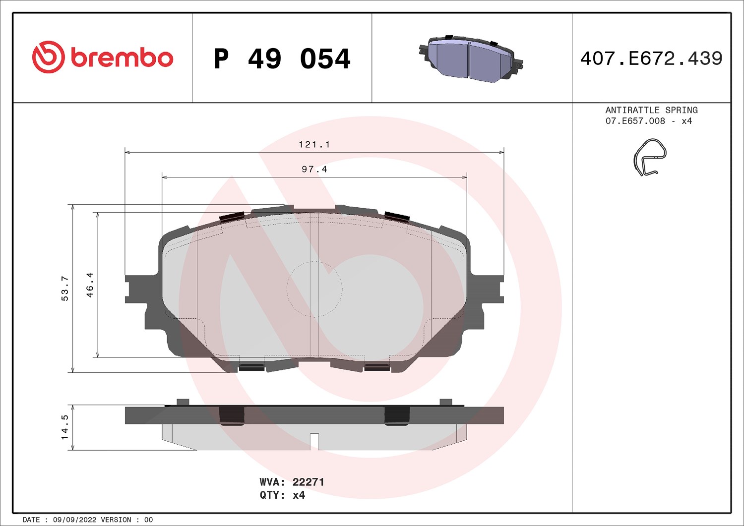 Brembo Bremsbelagsatz, Scheibenbremse [Hersteller-Nr. P49054] für Mazda, Abarth, Fiat