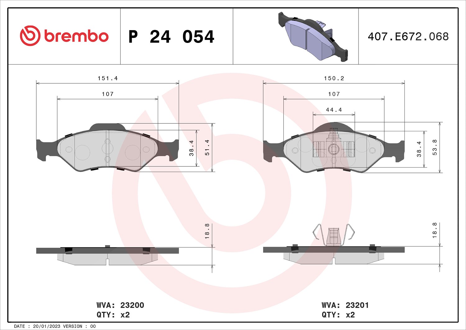 Brembo Bremsbelagsatz, Scheibenbremse [Hersteller-Nr. P24054] für Mazda, Ford