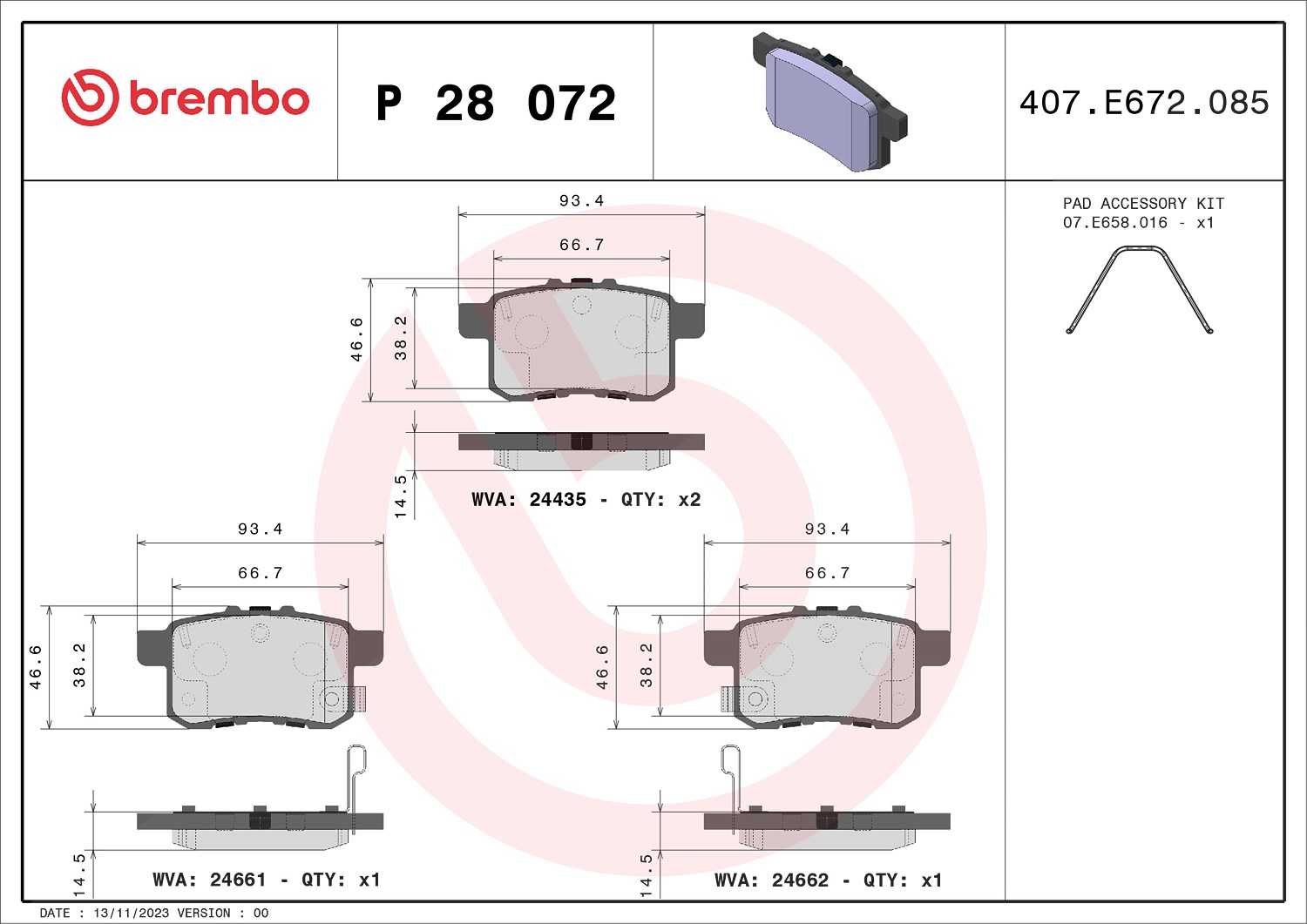 Brembo Bremsbeläge hinten (Satz) [Hersteller-Nr. P28072] für Acura, Honda