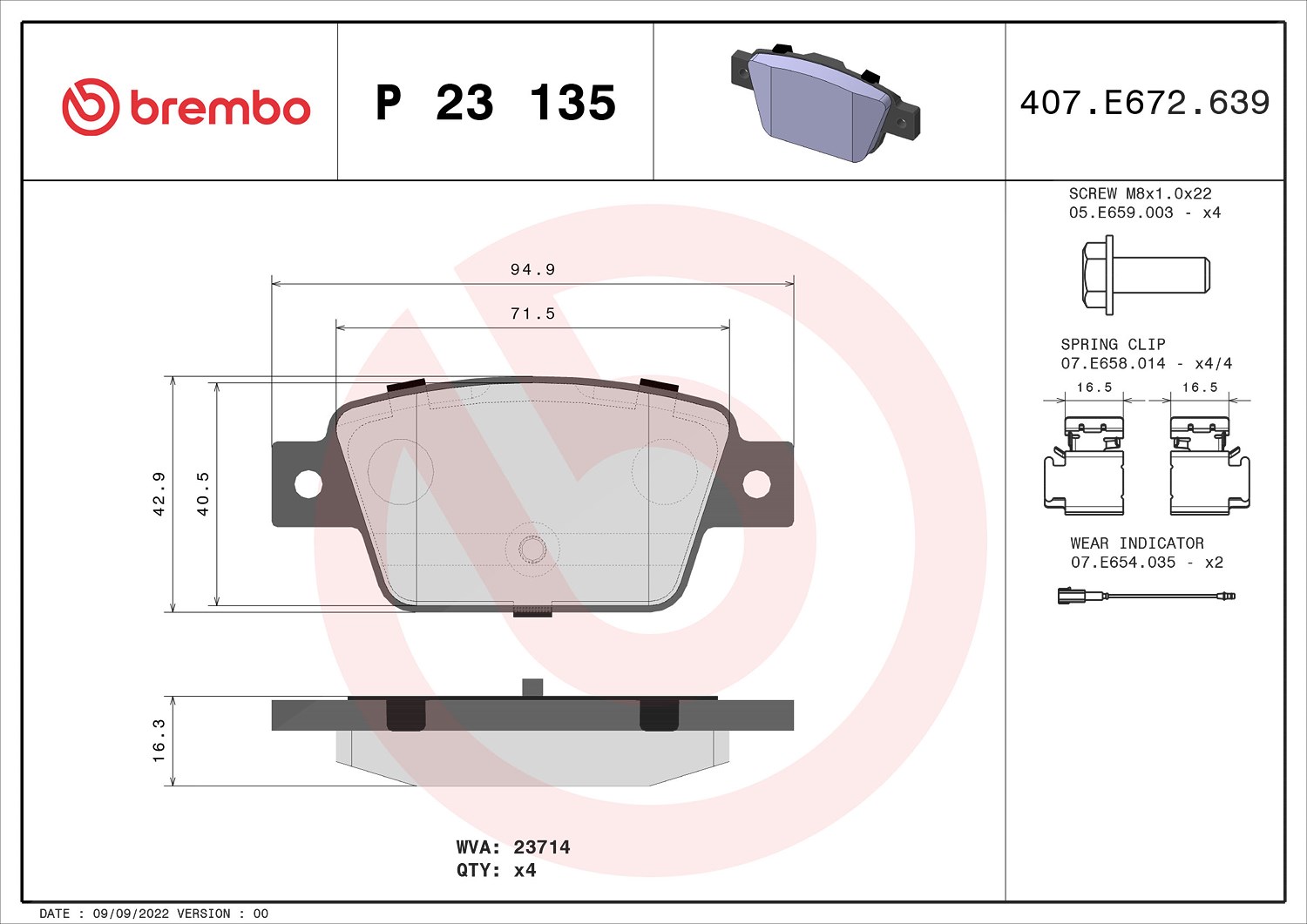 Brembo Bremsbelagsatz, Scheibenbremse [Hersteller-Nr. P23135] für Lancia, Chrysler, Fiat