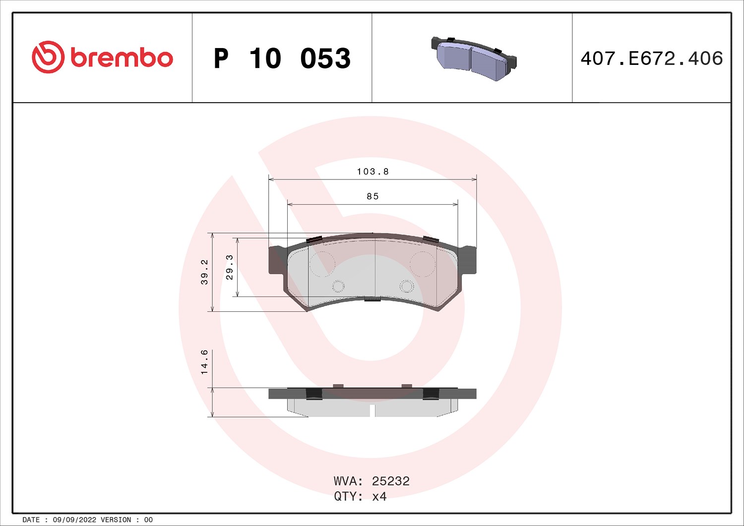 Brembo Bremsbelagsatz, Scheibenbremse [Hersteller-Nr. P10053] für Chevrolet