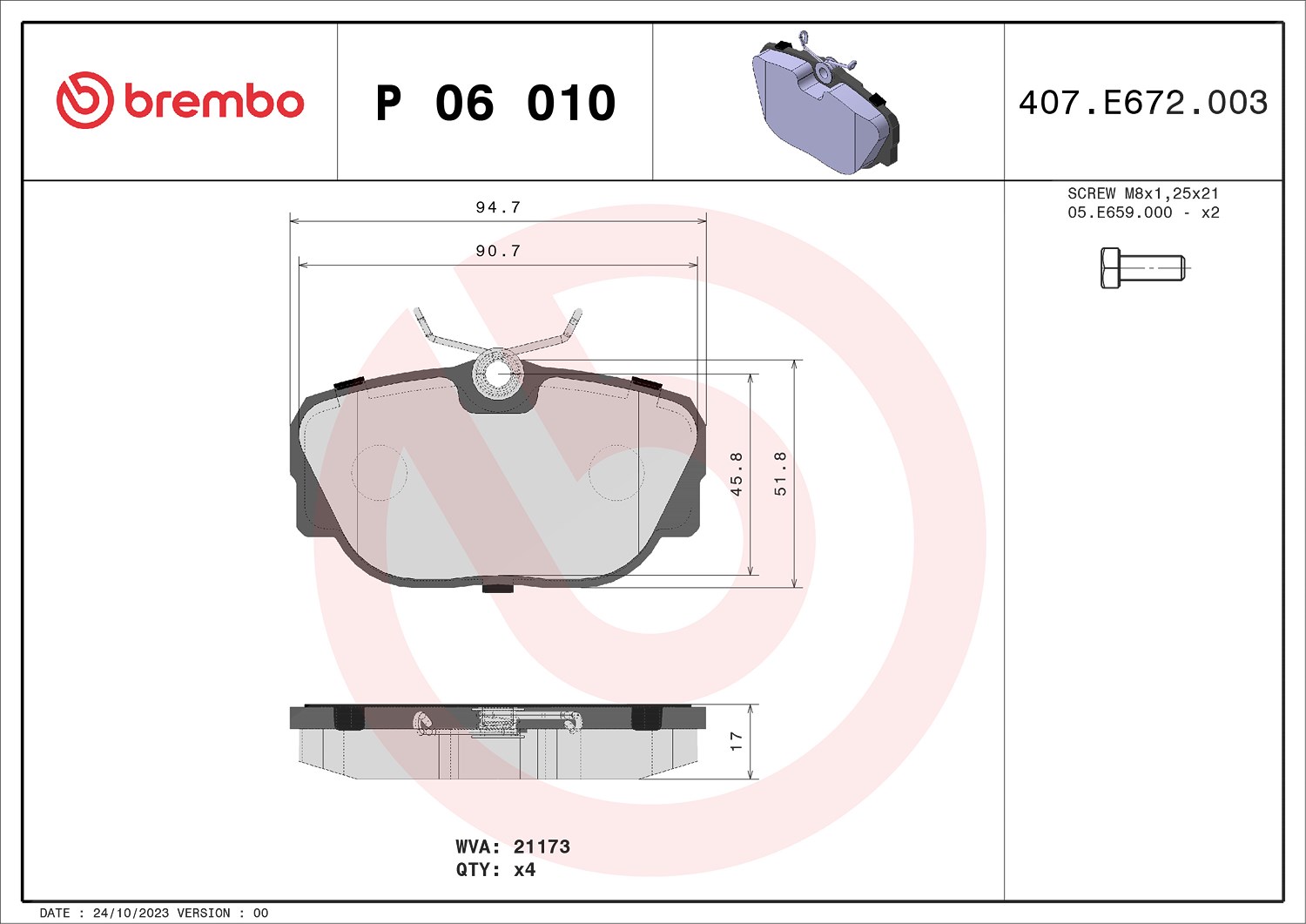 Brembo Bremsbelagsatz, Scheibenbremse [Hersteller-Nr. P06010] für BMW
