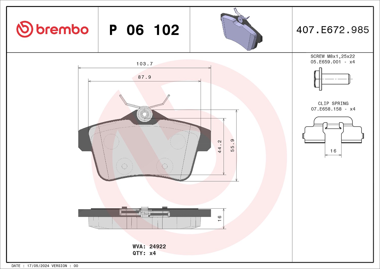 Brembo Bremsbelagsatz, Scheibenbremse [Hersteller-Nr. P06102] für Citroën, Ds