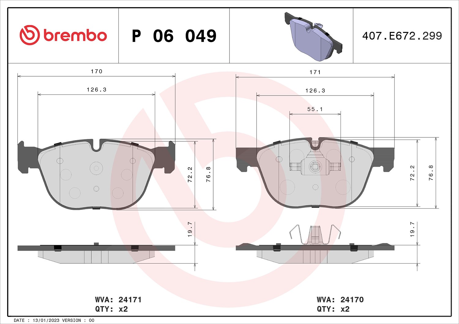 Brembo Bremsbelagsatz, Scheibenbremse [Hersteller-Nr. P06049] für BMW