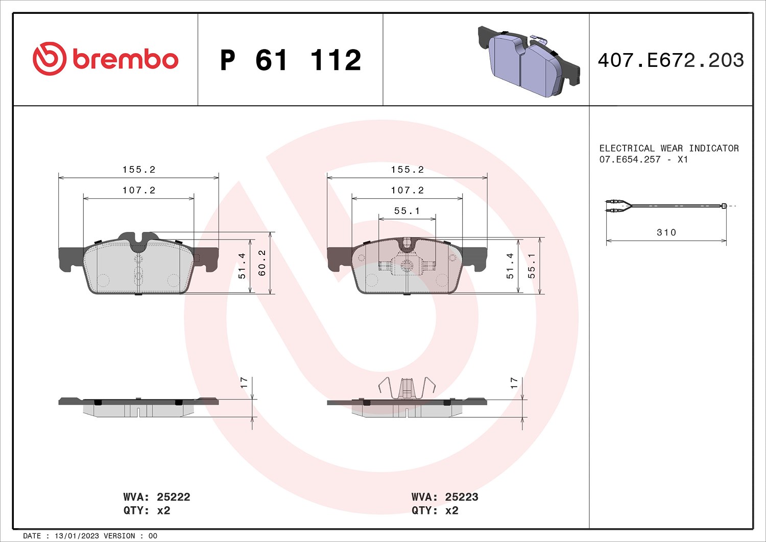 Brembo Bremsbelagsatz, Scheibenbremse [Hersteller-Nr. P61112] für Peugeot