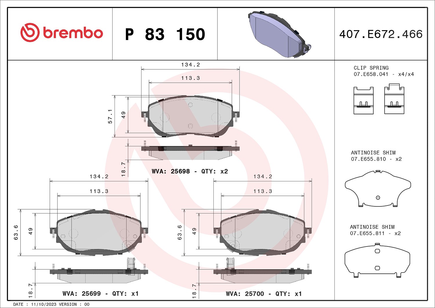 Brembo Bremsbelagsatz, Scheibenbremse [Hersteller-Nr. P83150] für Toyota