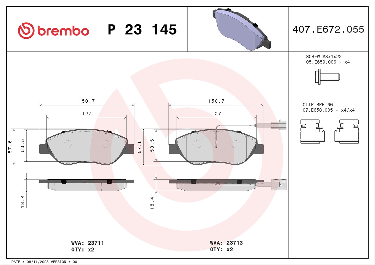 Brembo Bremsbelagsatz, Scheibenbremse [Hersteller-Nr. P23145] für Chrysler, Fiat, Lancia, Alfa Romeo