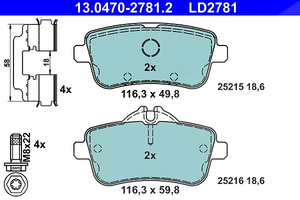 Ate CERAMIC Bremsbelagsatz hinten [Hersteller-Nr. 13.0470-2781.2] für Mercedes-Benz