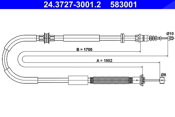 Ate Seilzug, Feststellbremse [Hersteller-Nr. 24.3727-3001.2] für Lancia, Chrysler