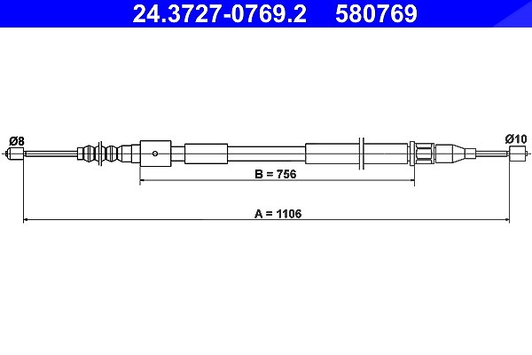 Ate Seilzug, Feststellbremse [Hersteller-Nr. 24.3727-0769.2] für Opel, Vauxhall