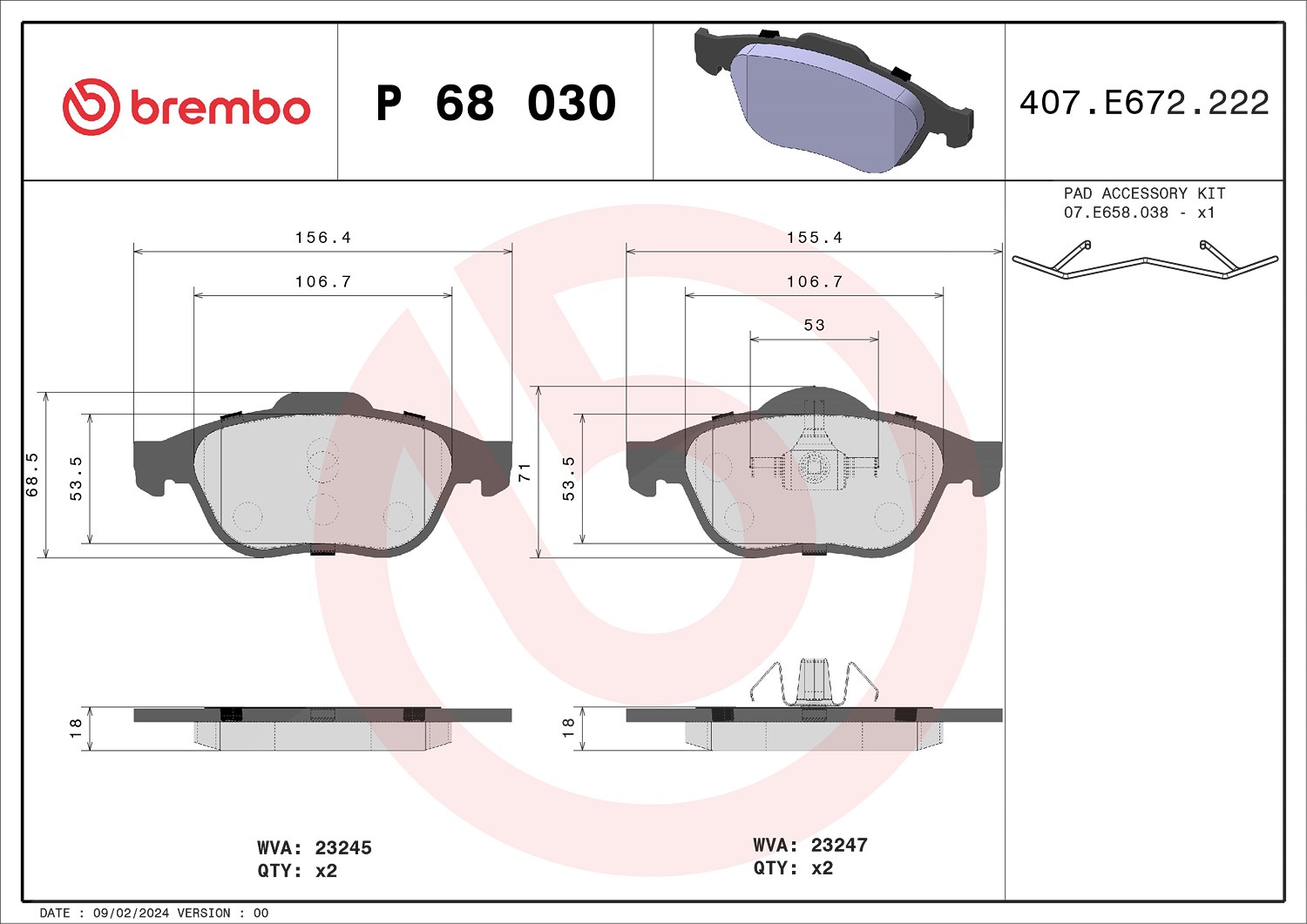 Brembo Bremsbelagsatz, Scheibenbremse [Hersteller-Nr. P68030] für Renault