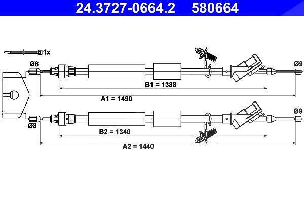 Ate Seilzug, Feststellbremse [Hersteller-Nr. 24.3727-0664.2] für Ford