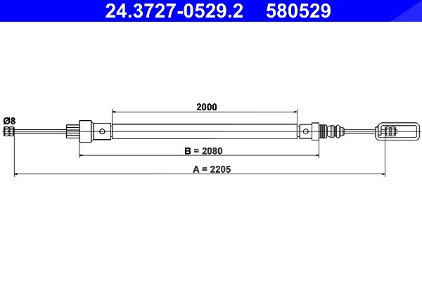 Ate Seilzug, Feststellbremse [Hersteller-Nr. 24.3727-0529.2] für Fiat, Citroën, Lancia, Peugeot