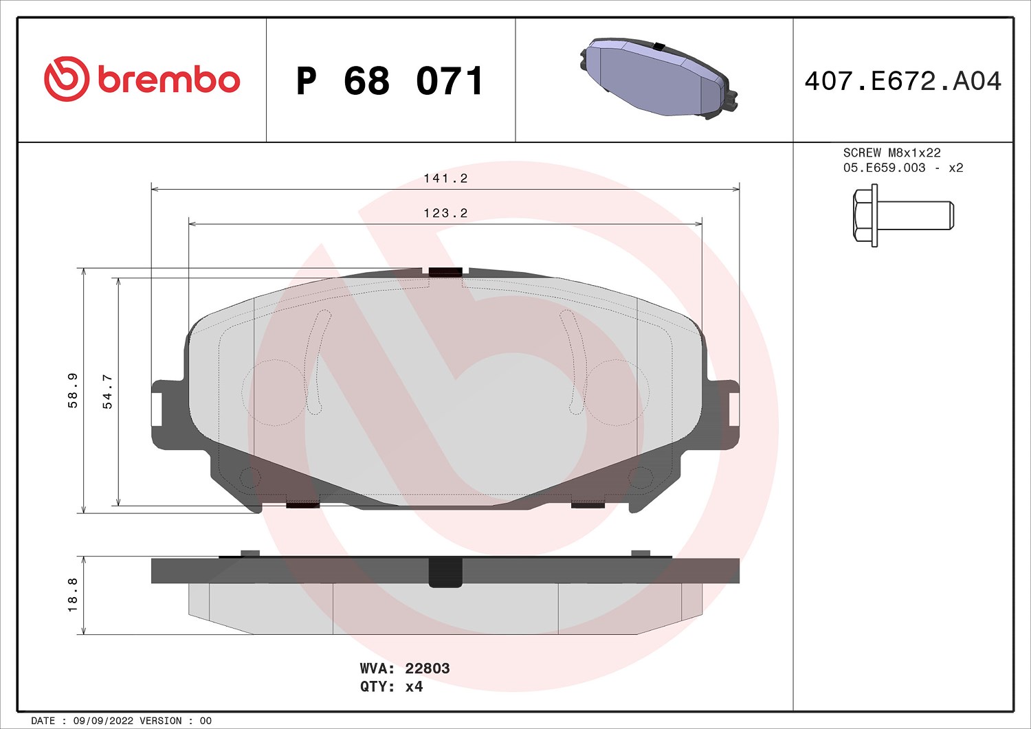 Brembo Bremsbelagsatz, Scheibenbremse [Hersteller-Nr. P68071] für Mitsubishi, Renault