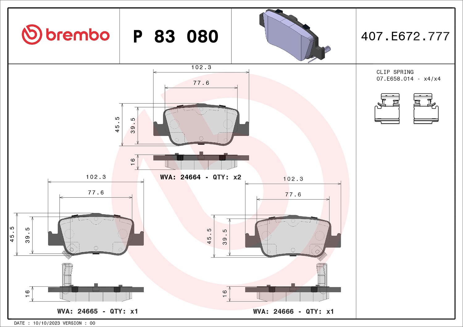 Brembo Bremsbelagsatz, Scheibenbremse [Hersteller-Nr. P83080] für Toyota