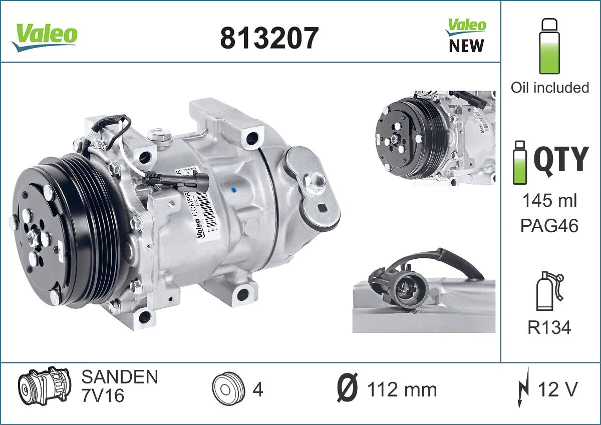 Valeo Kompressor Klimaanlage SD7V16 [Hersteller-Nr. 813207] für Iveco, Peugeot, Citroën, Fiat