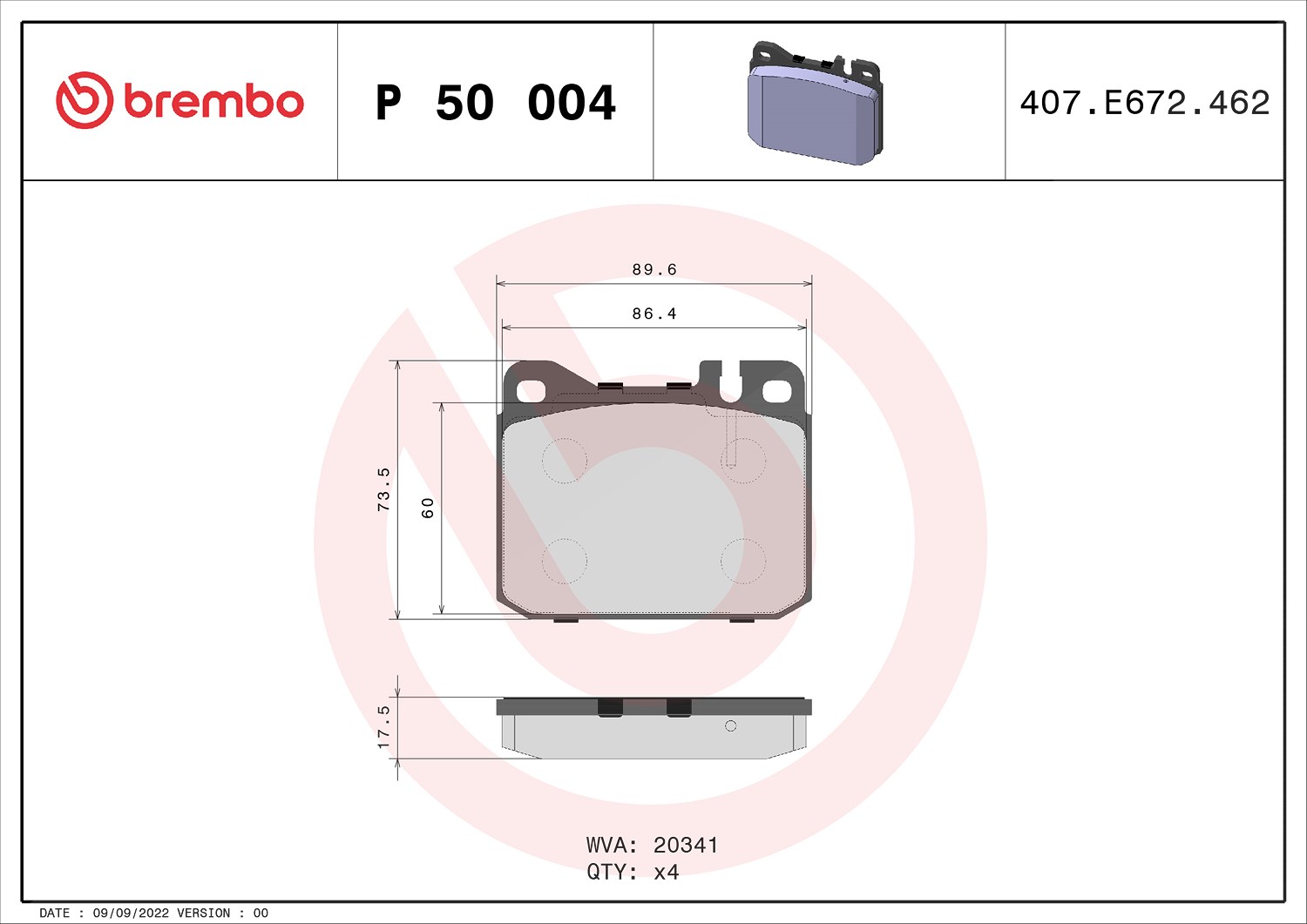 Brembo Bremsbelagsatz, Scheibenbremse [Hersteller-Nr. P50004] für Mercedes-Benz