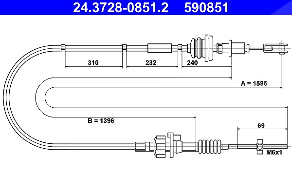 Ate Seilzug, Kupplungsbetätigung [Hersteller-Nr. 24.3728-0851.2] für Peugeot, Citroën, Toyota