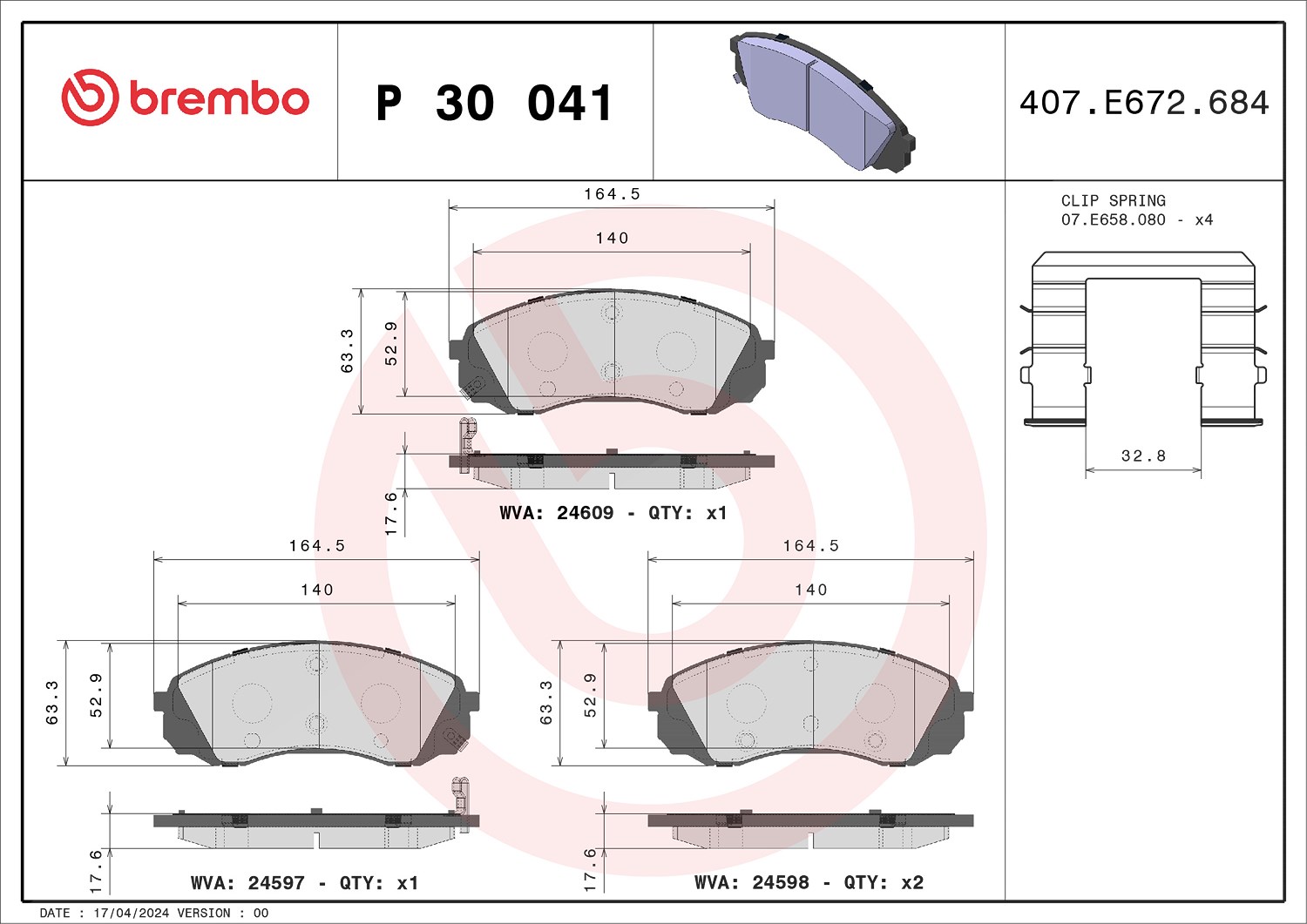 Brembo Bremsbeläge vorne (Satz) [Hersteller-Nr. P30041] für Hyundai, Kia