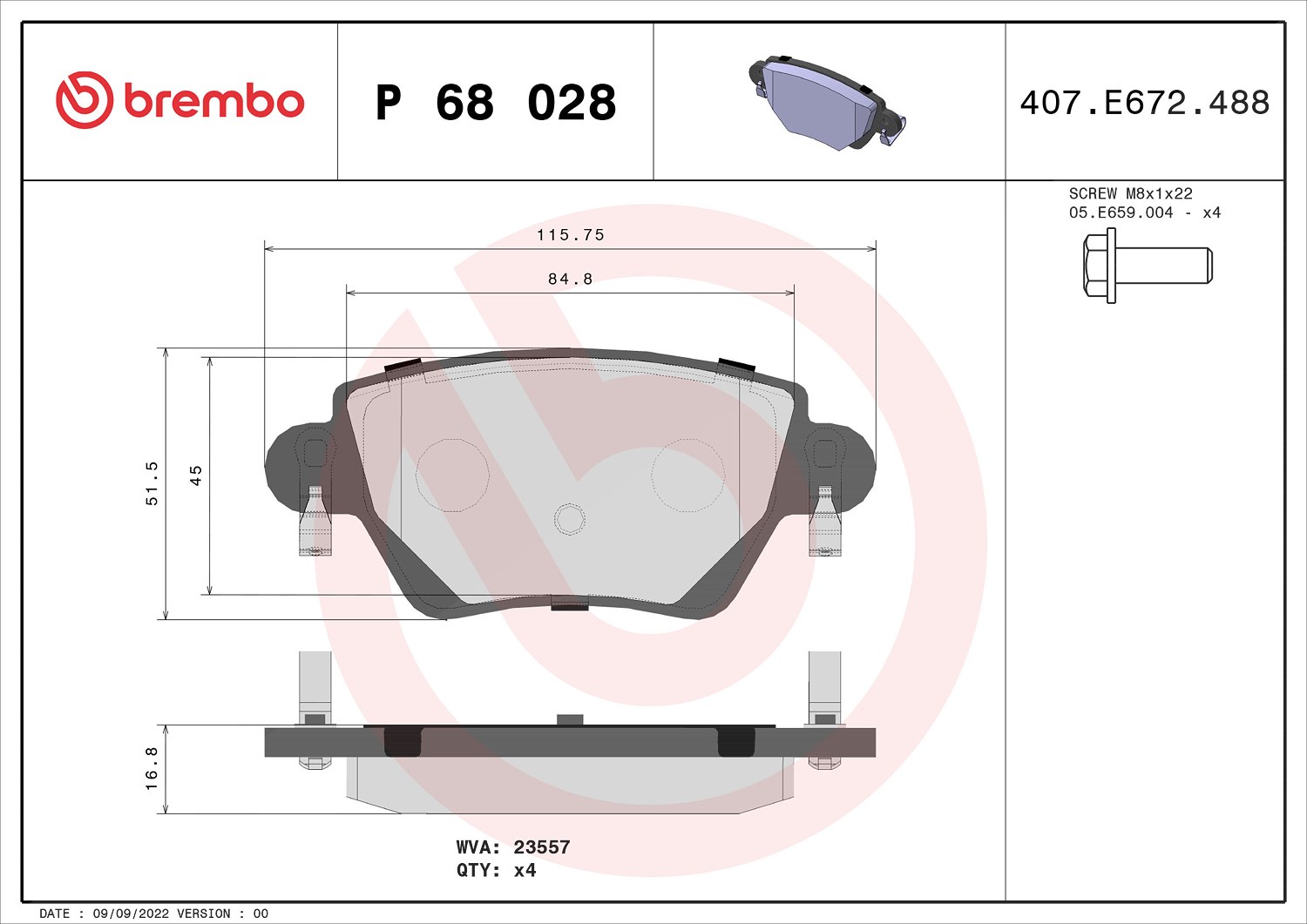 Brembo Bremsbelagsatz, Scheibenbremse [Hersteller-Nr. P68028] für Renault