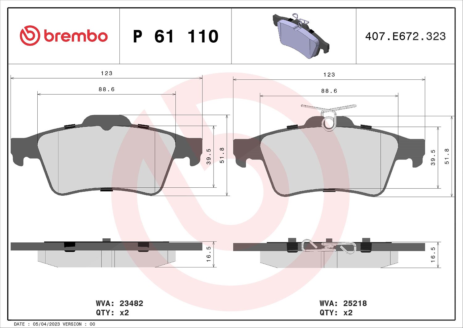Brembo Bremsbelagsatz, Scheibenbremse [Hersteller-Nr. P61110] für Peugeot