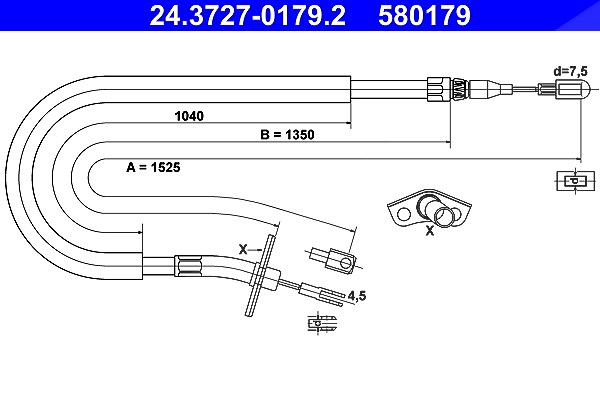 Ate Seilzug, Feststellbremse [Hersteller-Nr. 24.3727-0179.2] für Mercedes-Benz, VW