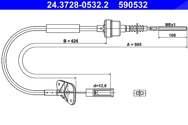 Ate Seilzug, Kupplungsbetätigung [Hersteller-Nr. 24.3728-0532.2] für Ford, Fiat