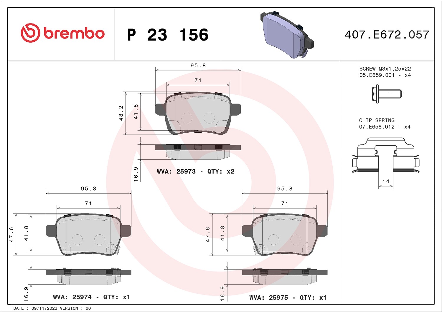 Brembo Bremsbelagsatz, Scheibenbremse [Hersteller-Nr. P23156] für Fiat