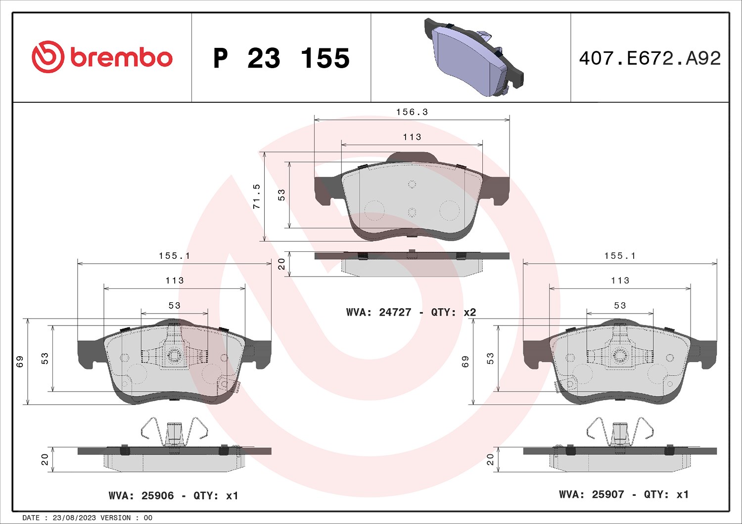 Brembo Bremsbelagsatz, Scheibenbremse [Hersteller-Nr. P23155] für Fiat