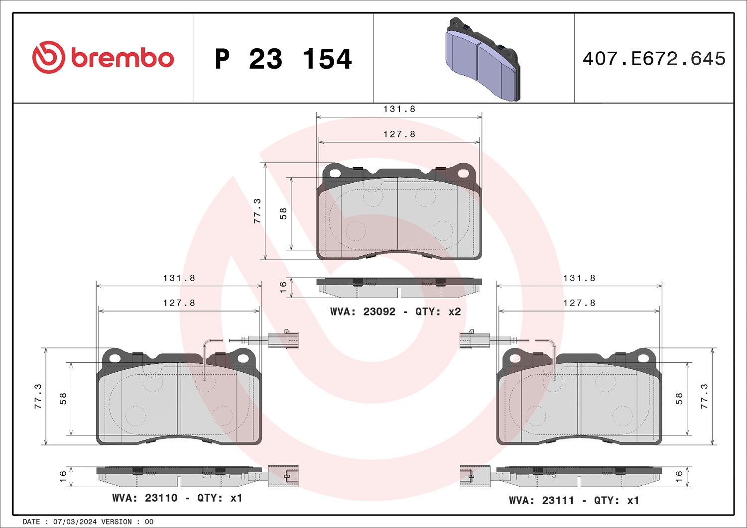 Brembo Bremsbelagsatz, Scheibenbremse [Hersteller-Nr. P23154X] für Alfa Romeo