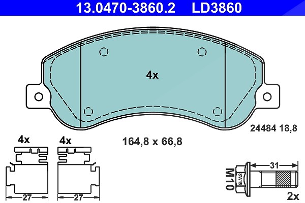 Ate CERAMIC Bremsbelagsatz vorne [Hersteller-Nr. 13.0470-3860.2] für VW