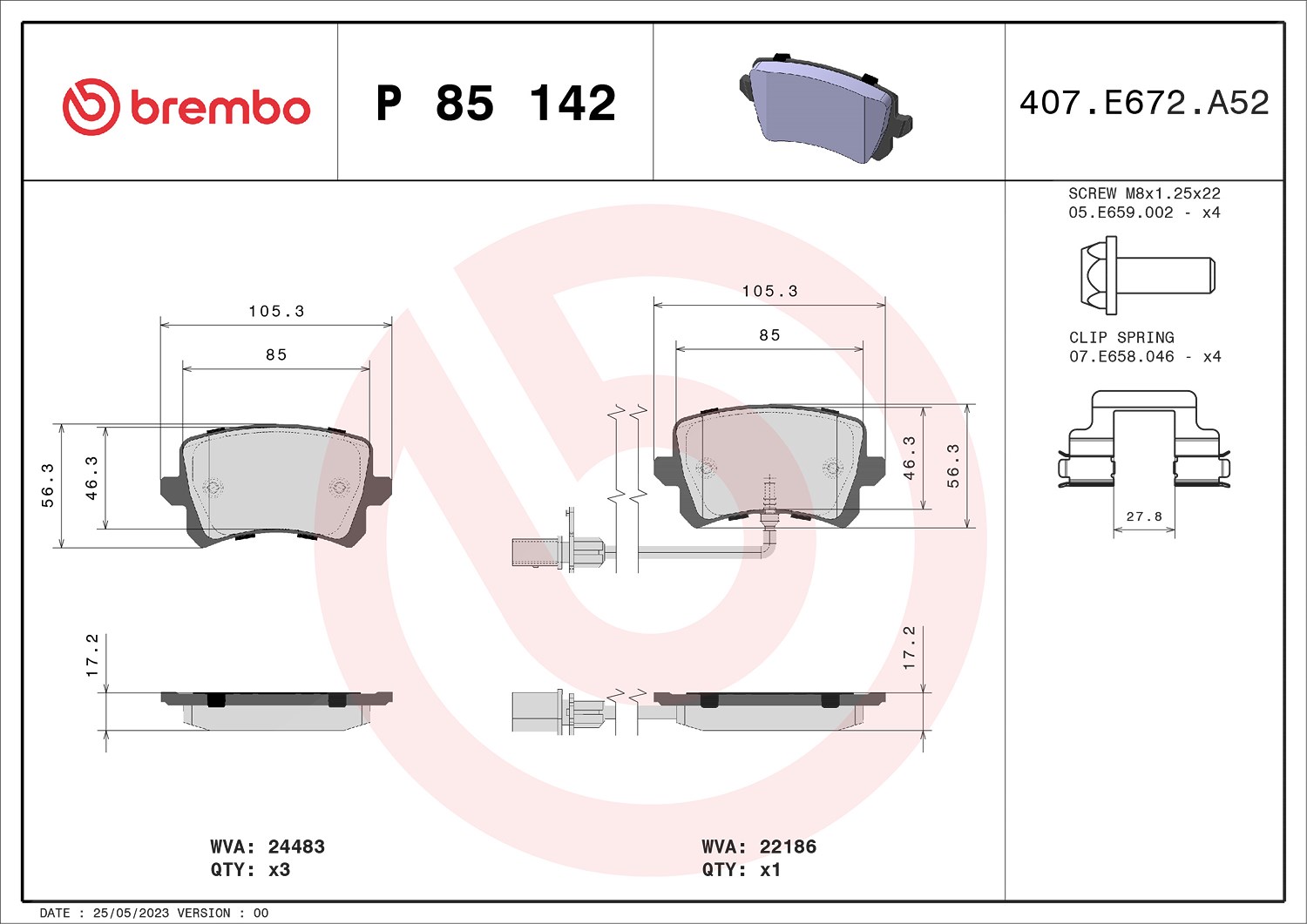 Brembo Bremsbelagsatz, Scheibenbremse [Hersteller-Nr. P85142] für Audi
