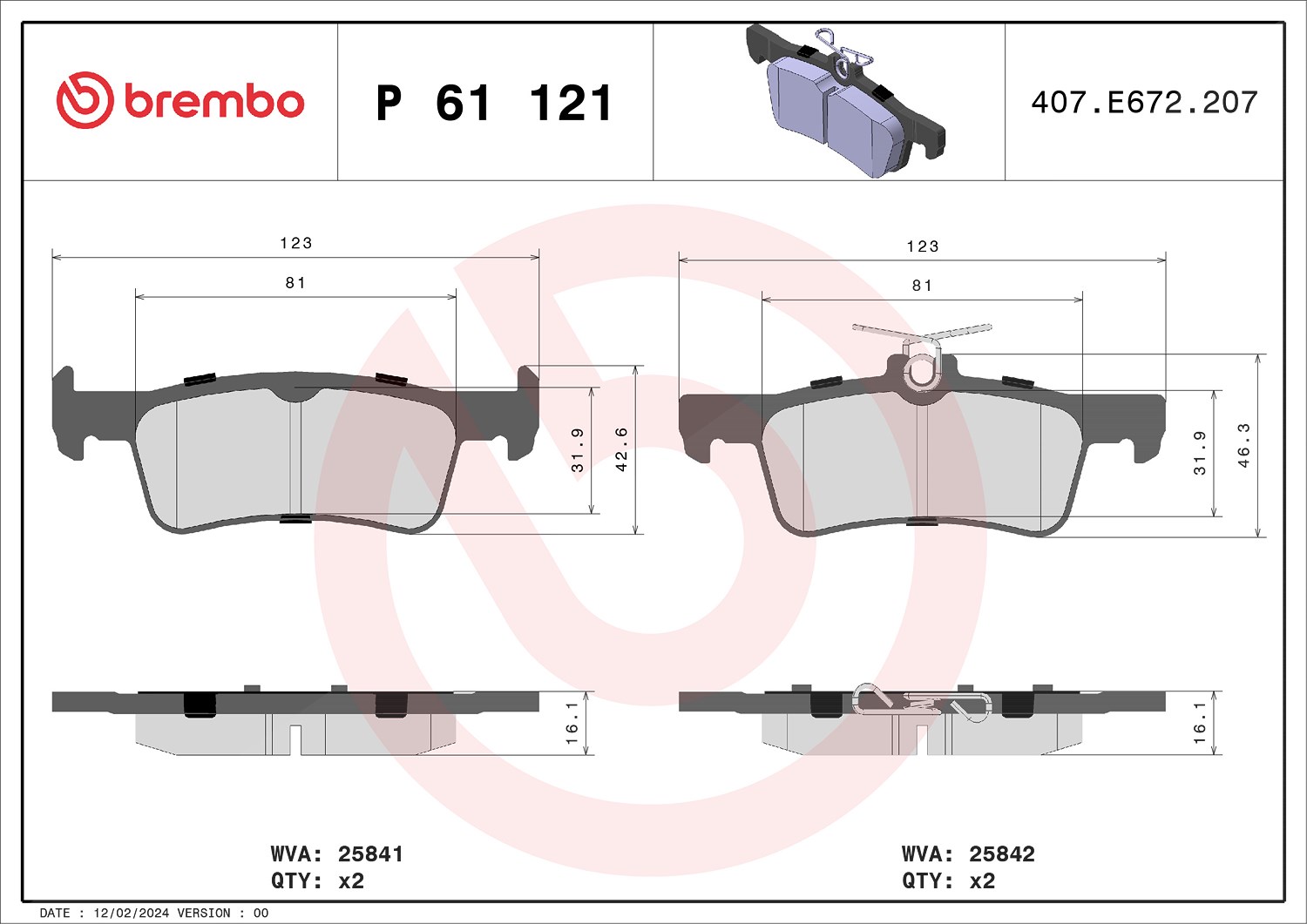 Brembo Bremsbelagsatz, Scheibenbremse [Hersteller-Nr. P61121] für Peugeot