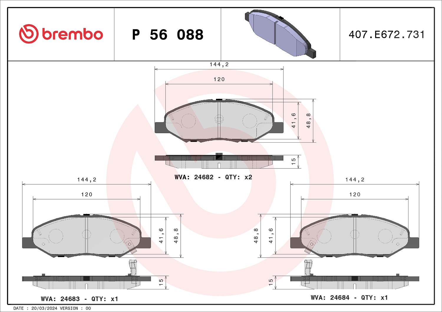 Brembo Bremsbelagsatz, Scheibenbremse [Hersteller-Nr. P56088] für Nissan