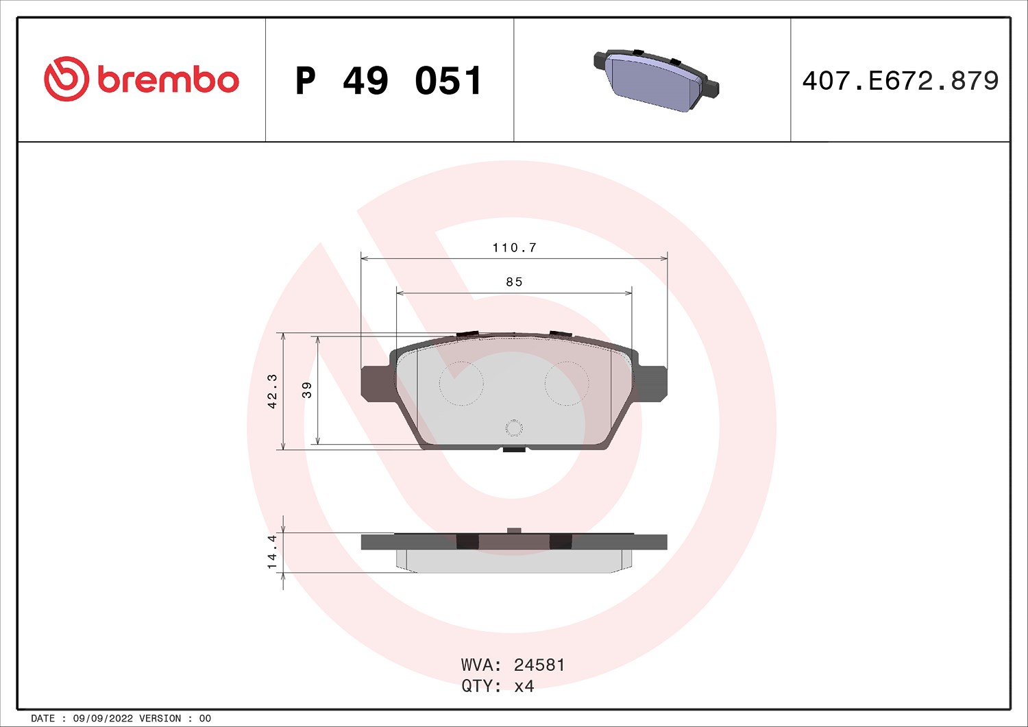 Brembo Bremsbelagsatz, Scheibenbremse [Hersteller-Nr. P49051] für Mazda, Ford Usa