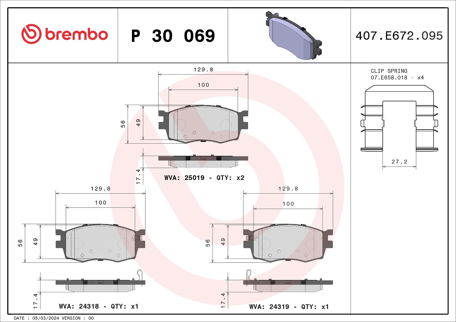Brembo Bremsbelagsatz, Scheibenbremse [Hersteller-Nr. P30069] für Hyundai