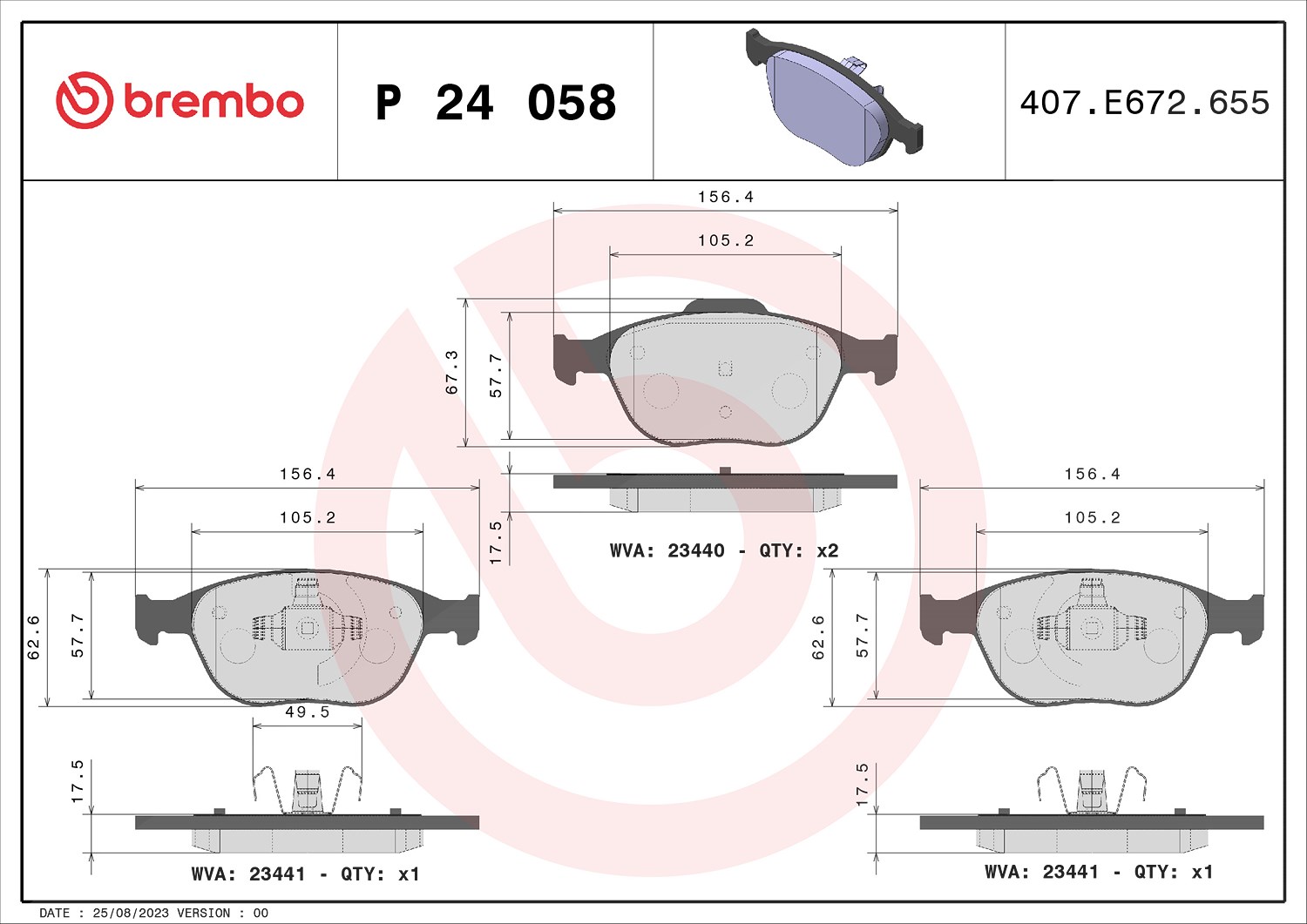 Brembo Bremsbelagsatz, Scheibenbremse [Hersteller-Nr. P24058] für Ford